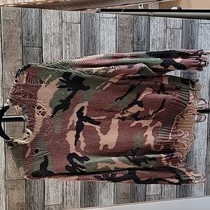 R13 Distressed Oversized Camo Sweater